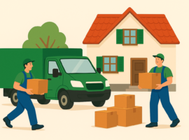 Umzugsfirma Basel transportiert Kartons bei einem privaten Umzug Basel vor einem Wohnhaus