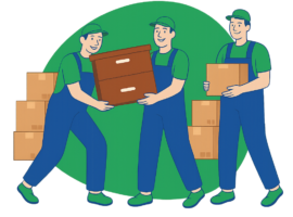 Professionelles Team einer Umzugsfirma Luzern trägt Möbel und Umzugskartons bei einem Privatumzug innerhalb der Stadt.