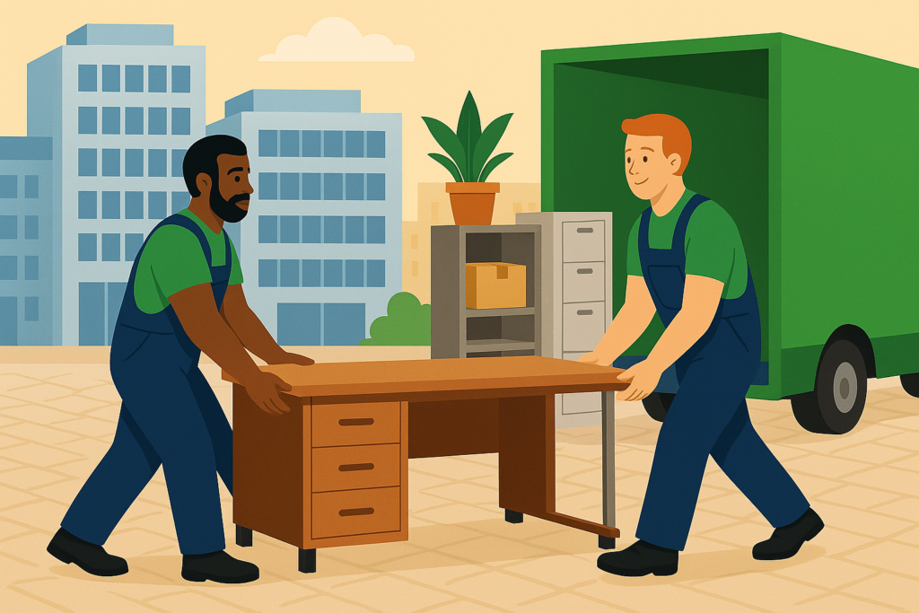 Büroumzug Büroumzug mit professioneller Umzugsfirma, die Schreibtische und Büromöbel sicher abbaut, transportiert und wieder aufstellt.