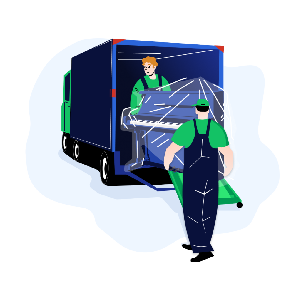 Beim Klaviertransport wird ein Klavier vorsichtig in einen Umzugswagen geladen, was die professionellen Klaviertransport Kosten und den Preis beeinflusst.