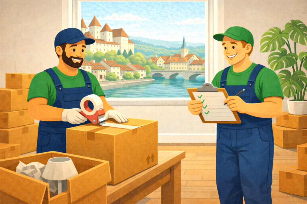 Umzugsfirma Aargau beim Verpacken von Umzugsgut und Organisation eines stressfreien Umzugs.
